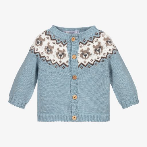 Paloma de la O-Blue Knitted Bear Cardigan | Childrensalon Outlet