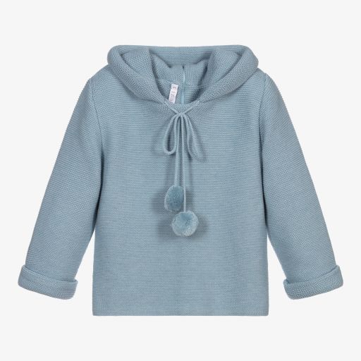 Paloma de la O-Blue Knitted Hooded Sweater | Childrensalon Outlet