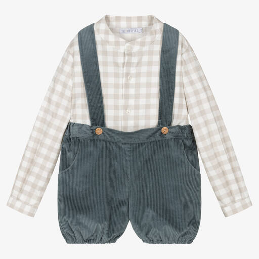 Paloma de la O-Boys Beige & Blue Corduroy Shorts Set | Childrensalon Outlet