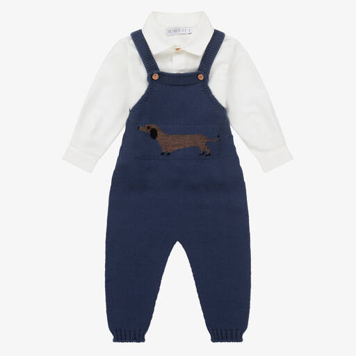 Paloma de la O-Boys Blue Knit Dungarees Set | Childrensalon Outlet