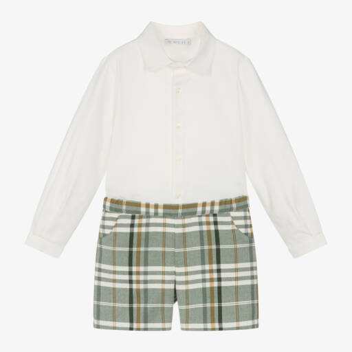 Paloma de la O-Boys Green Plaid Shorts Ensemble | Childrensalon Outlet