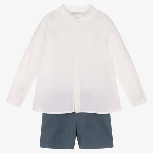 Paloma de la O-Boys Ivory Shirt & Blue Shorts Set | Childrensalon Outlet
