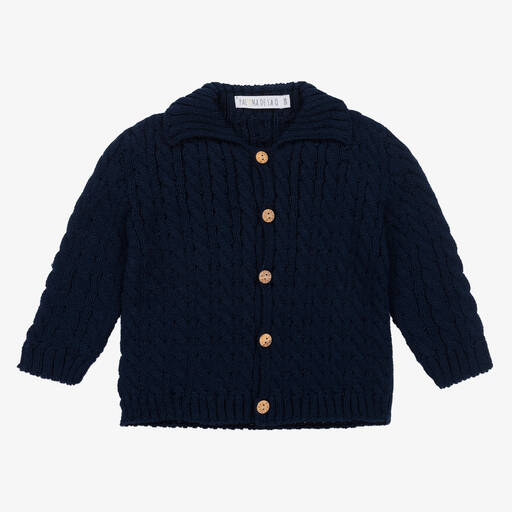 Paloma de la O-Boys Navy Blue Cable-Knit Cardigan | Childrensalon Outlet