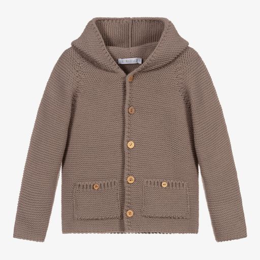 Paloma de la O-Brown Knitted Hooded Jacket | Childrensalon Outlet