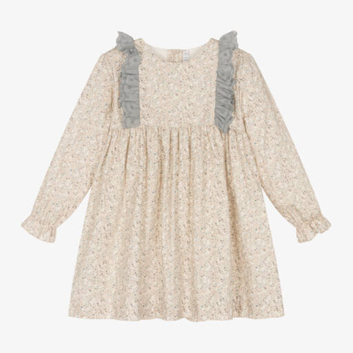 Paloma de la O-Girls Beige Cotton Floral Dress | Childrensalon Outlet