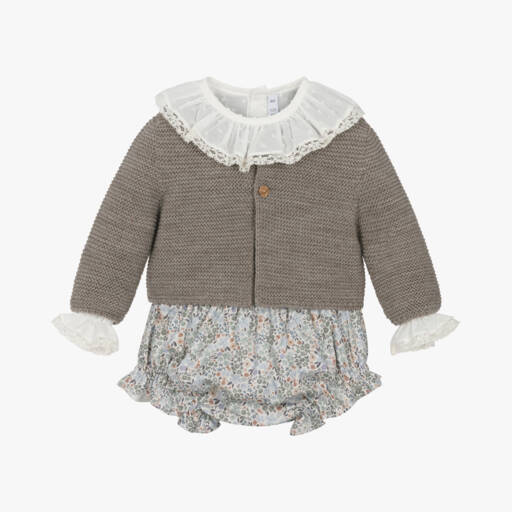 Paloma de la O-Girls Beige Floral Shorts Ensemble | Childrensalon Outlet
