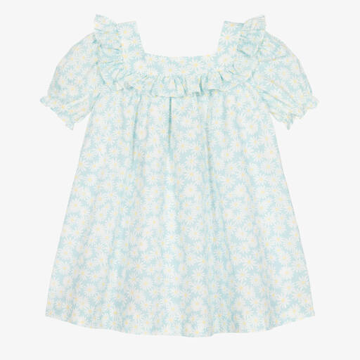 Paloma de la O-Girls Blue Cotton Daisy Print Dress | Childrensalon Outlet