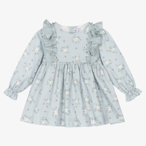 Paloma de la O-Girls Blue Cotton Floral Dress | Childrensalon Outlet