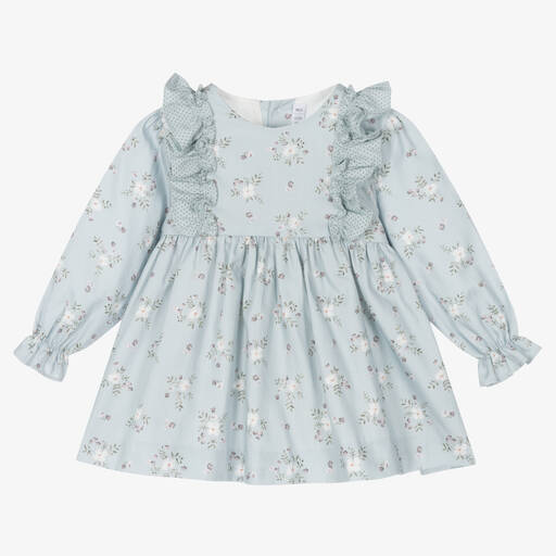 Paloma de la O-Girls Blue Cotton Floral Dress | Childrensalon Outlet