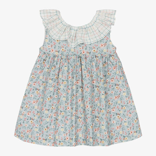 Paloma de la O-Girls Blue Floral Cotton Dress | Childrensalon Outlet