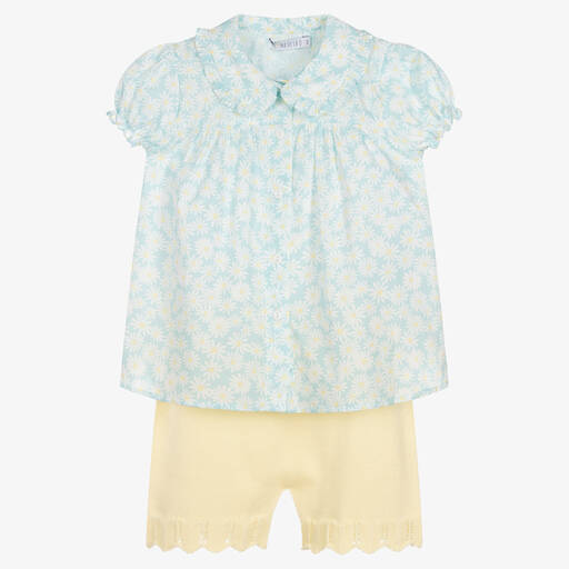 Paloma de la O-Голубая блузка с ромашками и желтые шорты | Childrensalon Outlet
