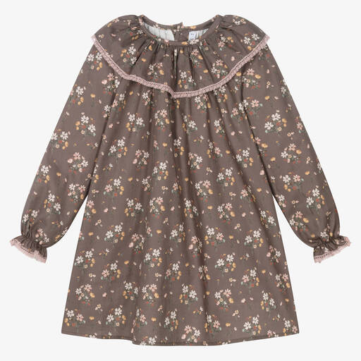 Paloma de la O-Robe marron en coton à fleurs fille | Childrensalon Outlet
