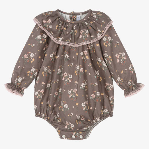 Paloma de la O-Girls Brown Cotton Floral Shortie | Childrensalon Outlet