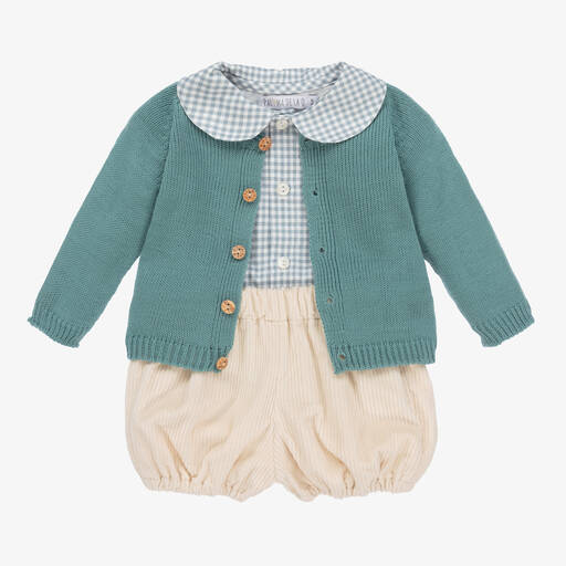 Paloma de la O-Ensemble short velours vert ivoire | Childrensalon Outlet