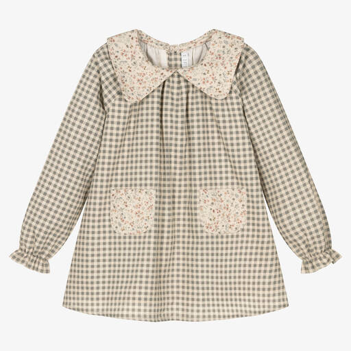 Paloma de la O-Серое хлопковое платье в клетку | Childrensalon Outlet