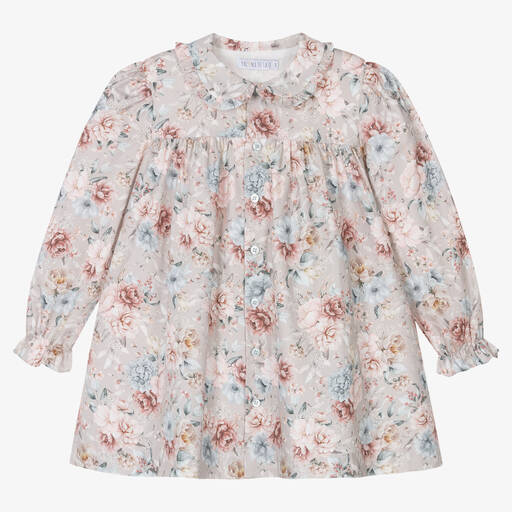 Paloma de la O-Robe grise en coton à fleurs fille | Childrensalon Outlet