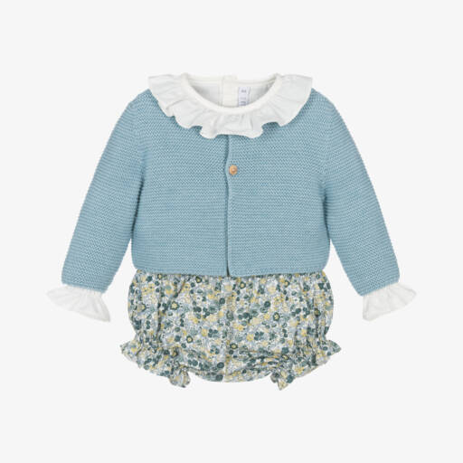 Paloma de la O-Girls Ivory and Blue Shorts Set | Childrensalon Outlet