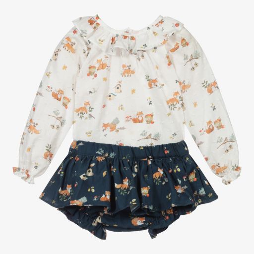 Paloma de la O- Girls Ivory & Blue Skort Set | Childrensalon Outlet