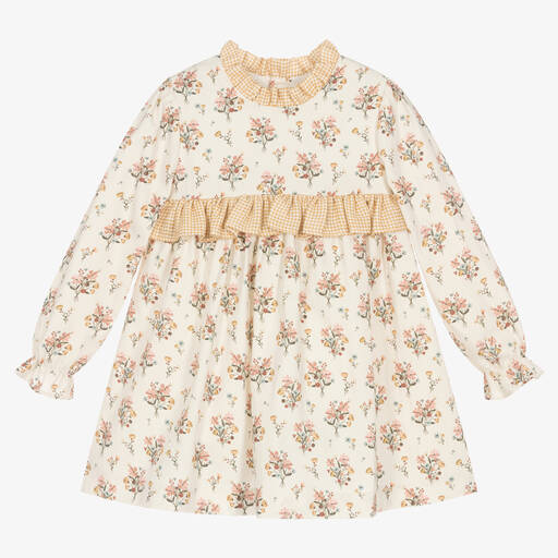 Paloma de la O-Baumwoll-Blumenkleid Elfenbein | Childrensalon Outlet