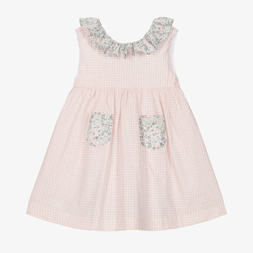 Paloma de la O-Girls Pink & White Cotton Dress  | Childrensalon Outlet