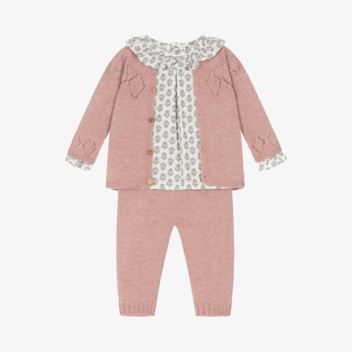 Paloma de la O-Girls Pink Wool Blend Trouser Set | Childrensalon Outlet