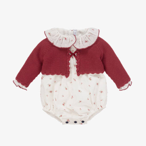 Paloma de la O-بودي سوت بطبعة ورود لون أحمر وأبيض للمولودات | Childrensalon Outlet