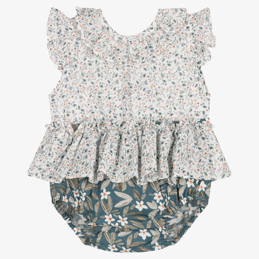 Paloma de la O-Blumen-Top & Shorts Set weiß & blau | Childrensalon Outlet