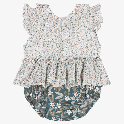 Paloma de la O-Girls White & Blue Floral Shorts Set | Childrensalon Outlet