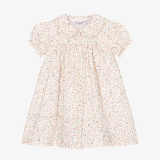 Paloma de la O-Robe blanche en coton à fleurs  | Childrensalon Outlet