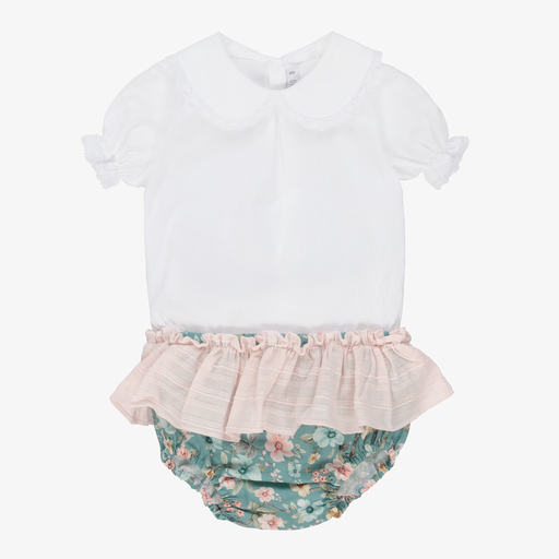 Paloma de la O-Белая блузка и зеленые шорты для девочек | Childrensalon Outlet