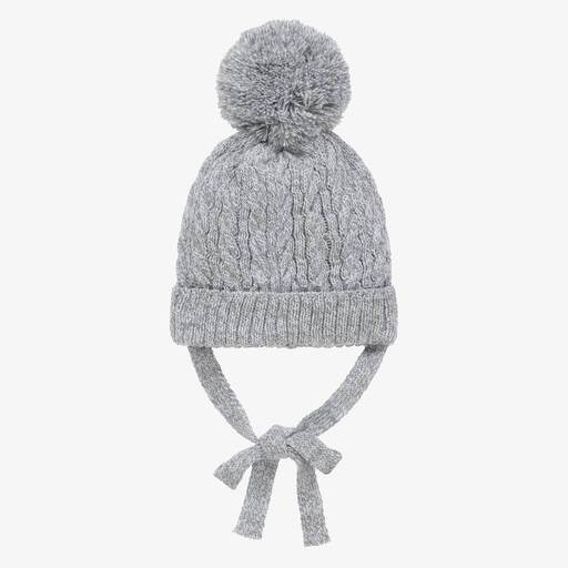 Paloma de la O-Grey & White Knitted Pom-Pom Hat | Childrensalon Outlet