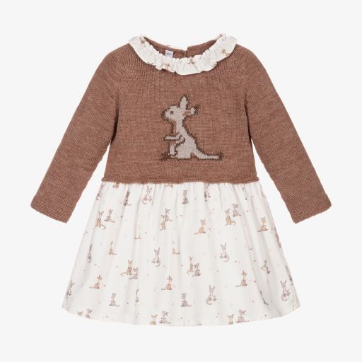 Paloma de la O-Ivory & Brown Kangaroo Dress | Childrensalon Outlet