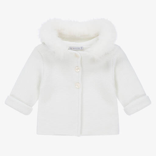 Paloma de la O-Ivory Knitted Hooded Jacket | Childrensalon Outlet