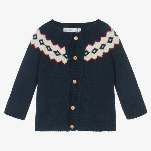 Paloma de la O-Navy Blue Fair Isle Cardigan | Childrensalon Outlet