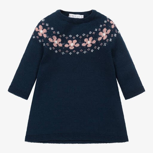 Paloma de la O-Navy Blue Floral Knit Dress | Childrensalon Outlet