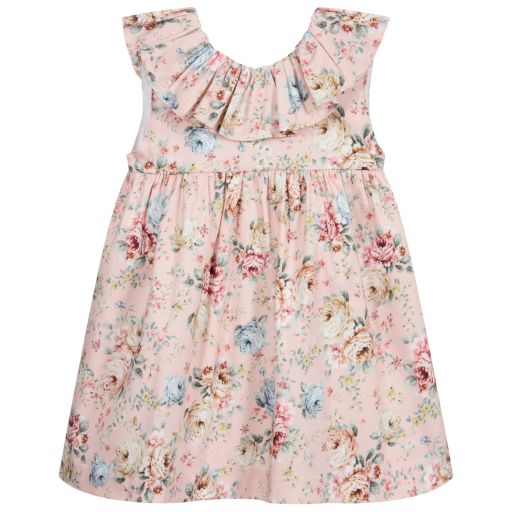 Paloma de la O-Pink Floral Cotton Dress  | Childrensalon Outlet