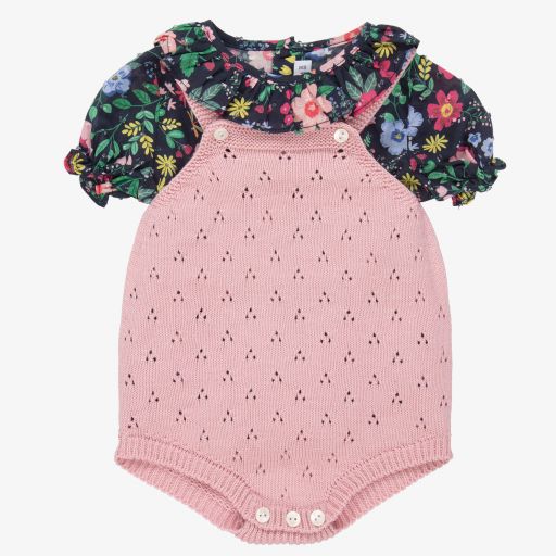 Paloma de la O-Pink Knitted Baby Shortie Set | Childrensalon Outlet