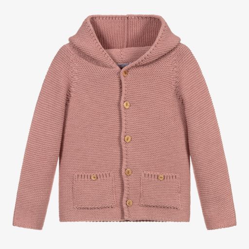 Paloma de la O-Pink Knitted Hooded Jacket | Childrensalon Outlet
