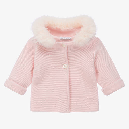 Paloma de la O-Pink Knitted Hooded Jacket | Childrensalon Outlet