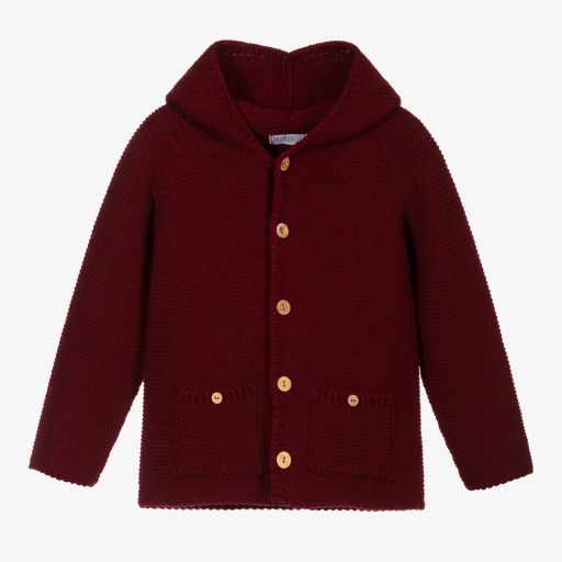 Paloma de la O-Red Knitted Hooded Jacket | Childrensalon Outlet