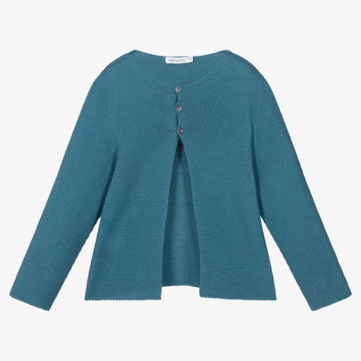 Paloma de la O-Teal Blue Knitted Cardigan | Childrensalon Outlet