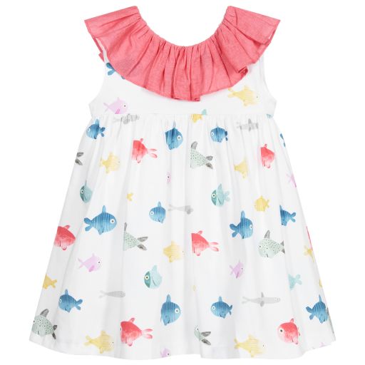 Paloma de la O-Robe blanche en coton Poisson  | Childrensalon Outlet