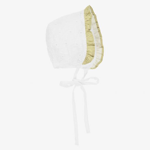 Paloma de la O-قبعة بونيه قطن لون أبيض وأخضر للمولودات | Childrensalon Outlet