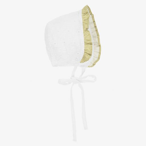 Paloma de la O-White & Green Baby Bonnet | Childrensalon Outlet