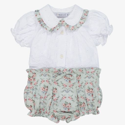 Paloma de la O-Белая блузка и зеленые шорты для малышей | Childrensalon Outlet