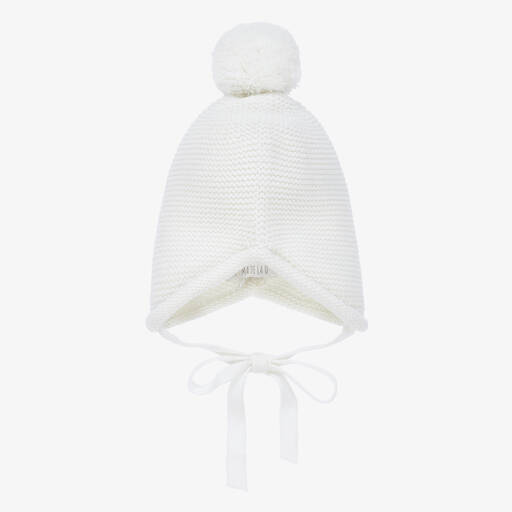 Paloma de la O-White Knitted Pom-Pom Hat | Childrensalon Outlet