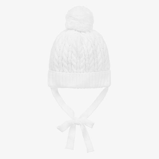 Paloma de la O-White Knitted Pom-Pom Hat | Childrensalon Outlet
