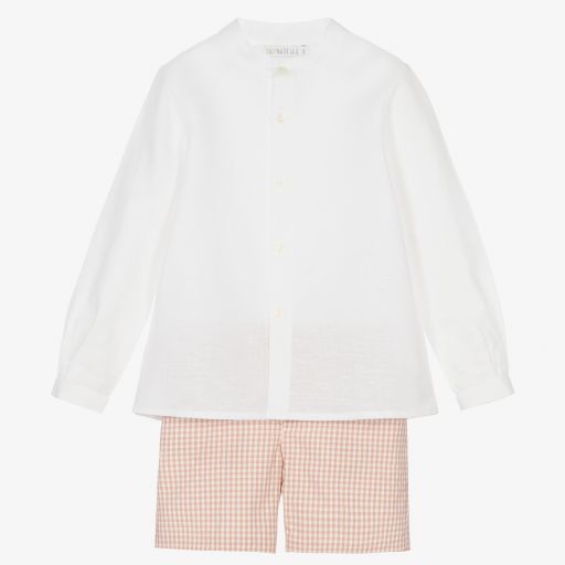 Paloma de la O-White & Pink Check Shorts Set | Childrensalon Outlet
