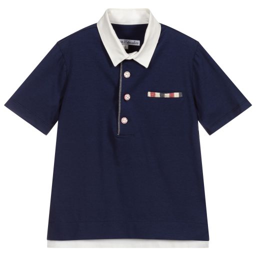 Pan Con Chocolate-Blue Cotton Polo Shirt  | Childrensalon Outlet