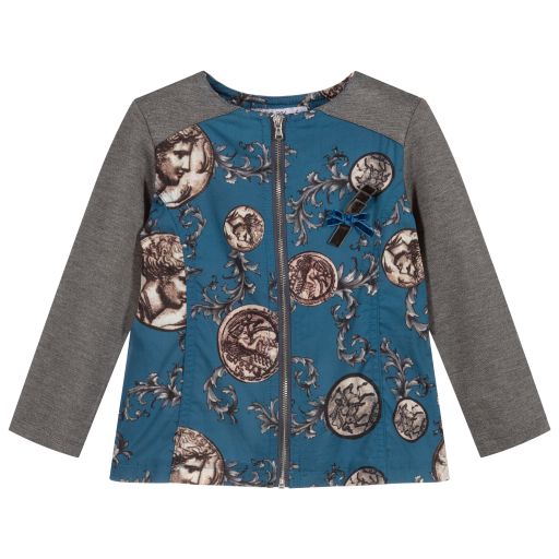 Pan Con Chocolate-Blue & Grey Zip-Up Blouse | Childrensalon Outlet